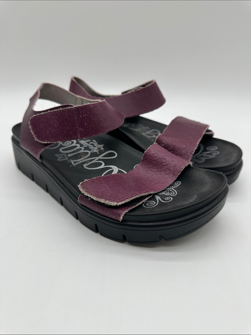 Alegria Plum Leather Two-Strap Comfort Sandals